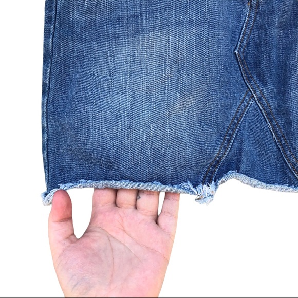 Free Heart Distressed Washed Raw Hem Denim Jean A Line High Rise Mini Skirt M - Picture 3 of 9
